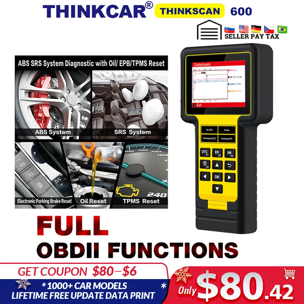 

OBD2 Scanner ThinkScan TS600 ABS SRS Car Code Reader with Oil/EPB/TPMS Reset Service thinkcar Diagnostic Tool PK CR619 AL619