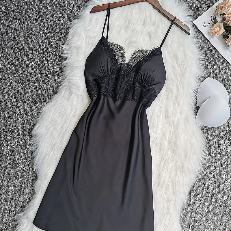 Женская ночная рубашка Kleid с подтяжками на груди, сексуальная одежда для сна, женская летняя соблазнительная ночная рубашка с кружевным краем и открытой спиной