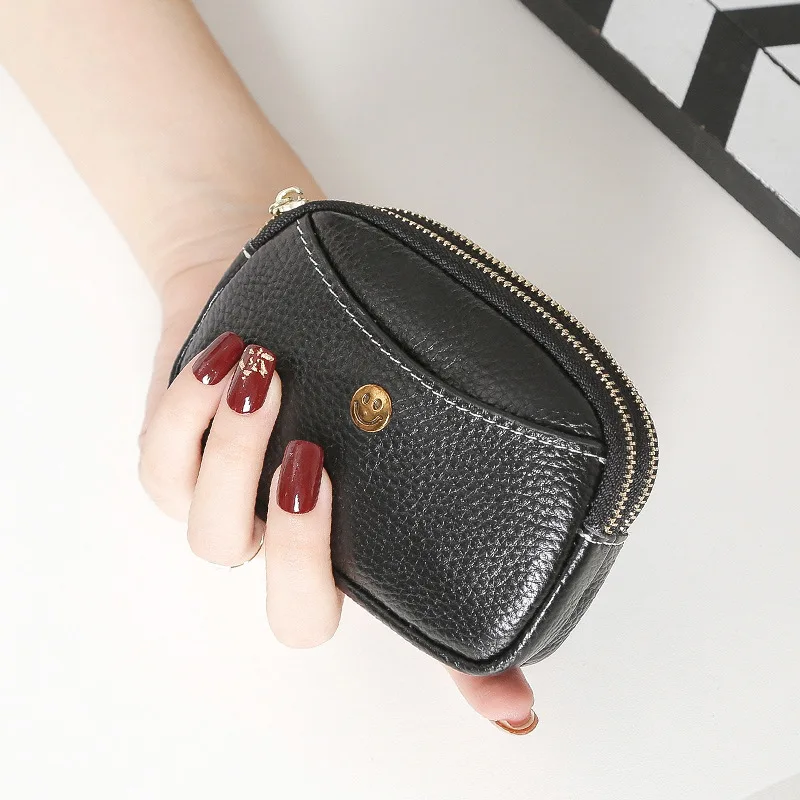 

Double Zipper Mini-wallet Women's Leather 2020 New Fashion Tide Short Small Wallet Women's Double Zipper Smile Coin Bag