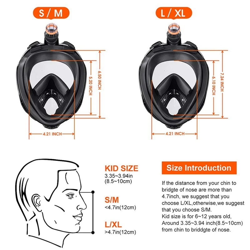 Топ!-Полнолицевая маска для подводного плавания съемные 180 ° панорамный вид анти-туман Анти-утечки Трубка Набор для взрослых (черный L/Xl)