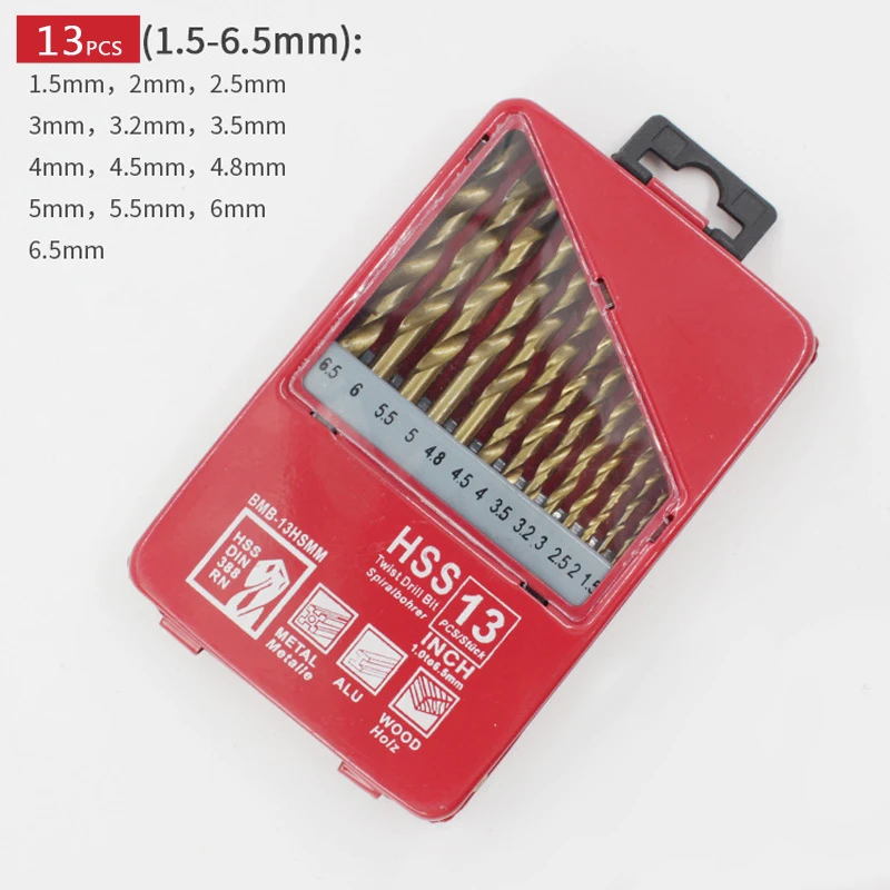 FINDER 13/19/25PCS 1.0~13mm HSS Ti Coated Drill Bit Set For Metal Woodworking Drilling Power Tools Accessories In Iron Box