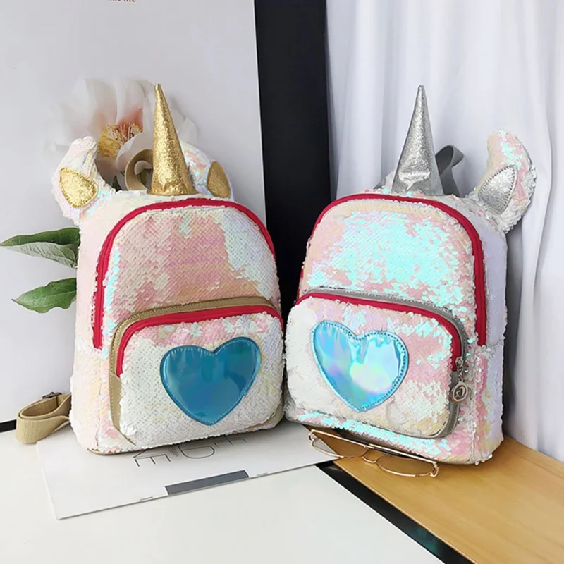 

1 PC Sequined Unicorn Backpack Children Cartoon Primary School Bags Kids Girls Lovely Book Capacity Double Shoulder Bag Dropship