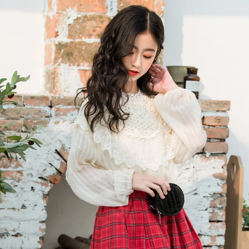 

Princess Lace Blouse for Teenage Girl Long Sleeve School Tops 2020 New Spring Autumn Girls Outfit