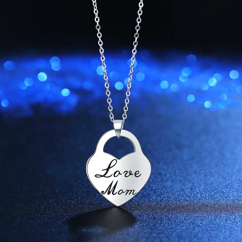 

BONISKISS 925 sterling silver Fashion Women's Fine Jewelry LOVE MOM Heart Lock Pendant Necklace For Mother's Day Gift jewelry
