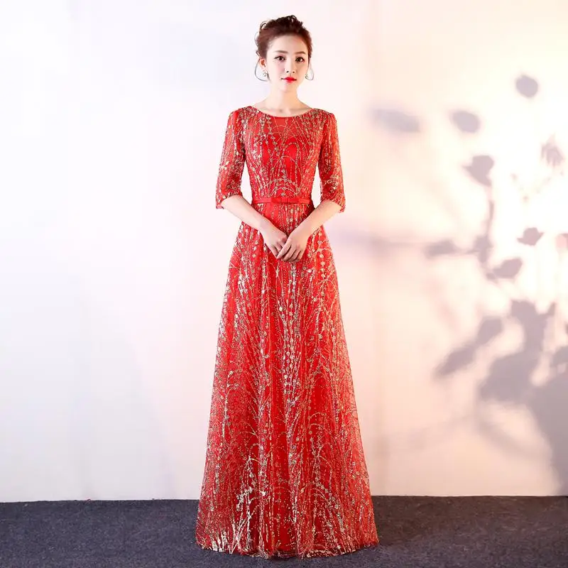 Модные вечерние чонсам, Восточный стиль женское свадебное платье Qipao модный элегантный в китайском стиле длинный халат одежда Vestido S-3XL - Цвет: Красный