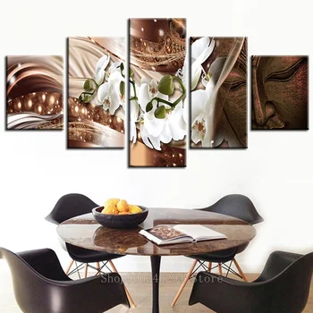 

Full Round Square Diamond Painting Cross Stitch 5 Pieces Buddha Pictures White Magnolia Flower Diamond Embroidery Picture FF564