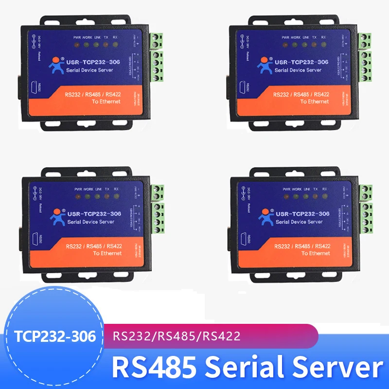 4PCS USR-TCP232-306 Industrial Serial port RS232/RS485/RS422 to Ethernet TCP/IP Server converter for building automation system