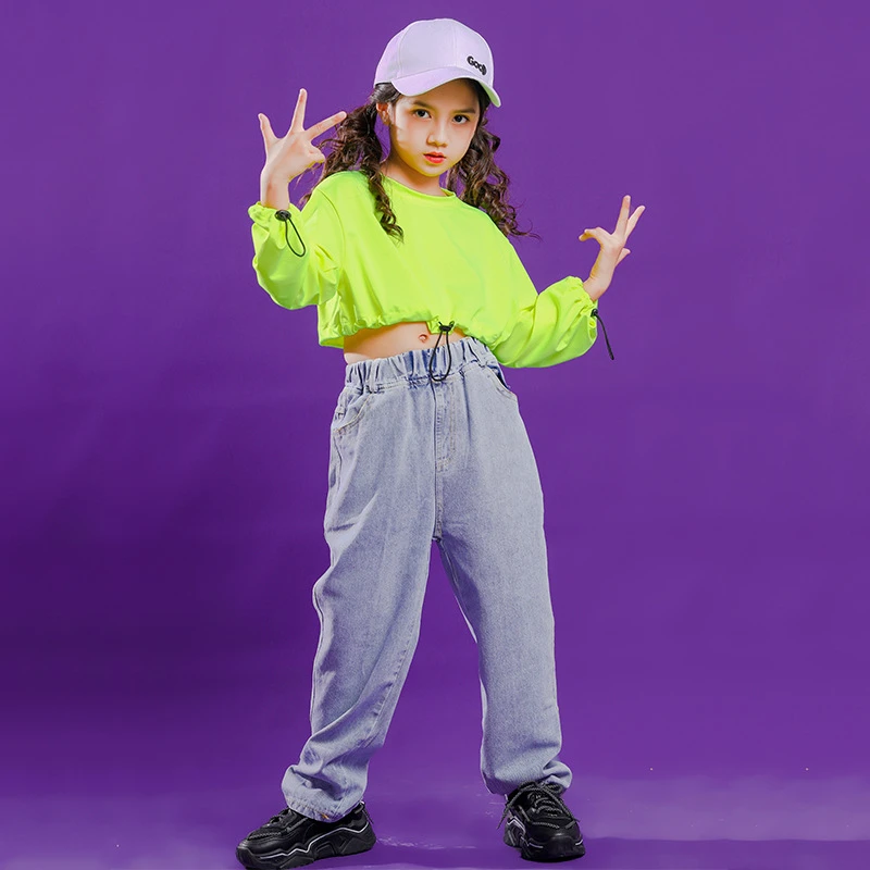 Camiseta corta verde fluorescente para niños y niñas, ropa de Hip Hop,  traje de baile de Hip Hop y Jazz para competición de escenario|Salón de  baile| - AliExpress