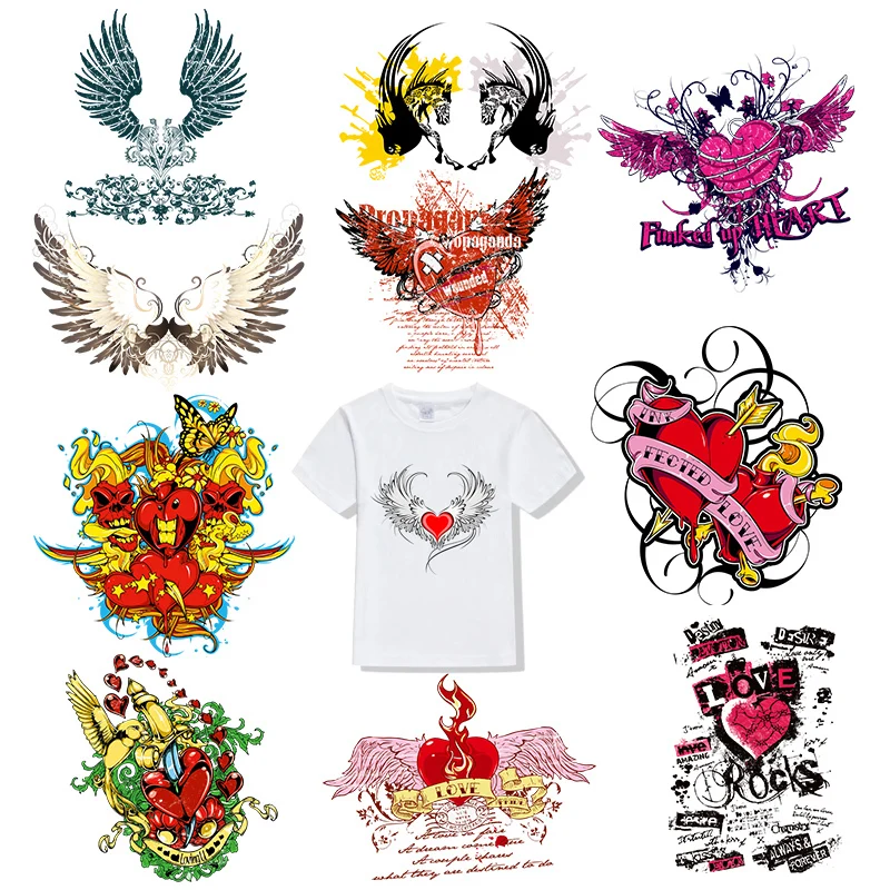 Cartoon Red Heart Angel Wings Heat Transfer Iron on Patches for Clothing Cool Thermo Stickers Clothes Applique Sticker | Дом и сад