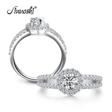 AINUOSHI 0,5 карат, круглая огранка Halo свадебное кольцо обручальное кольцо с искусственным бриллиантом свадебное серебряное кольцо ювелирные изделия для женщин anillo