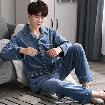 

Men's Pajamas Fall/winter Flannel Thin Coral Fleece Plus Velvet Warm Home Service Pigiama Uomo Invernale Pyjama Homme Fashion