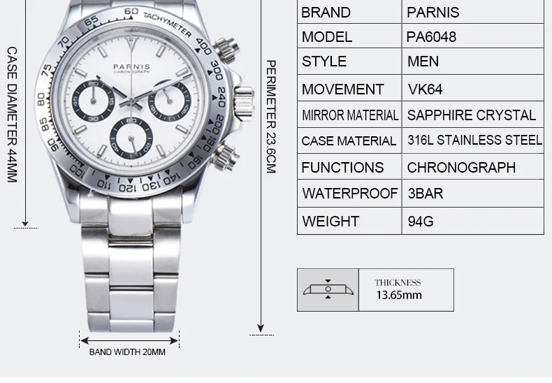 Parnis, 39 мм, кварцевые мужские часы с хронографом, лучший бренд, Роскошные, водонепроницаемые, сапфировое стекло, мужские наручные часы, Relogio Masculino