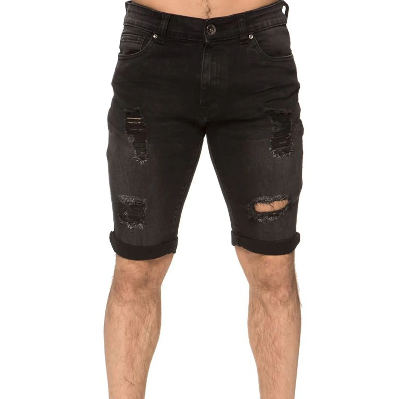 Men's Mid Waist Short Pants Micro Elastic Casual Wear Hole Five Point Denim Shorts High Quality Comfy Denim Shorts Dropshipping 2