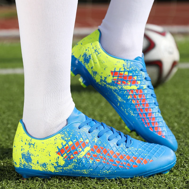 Оригинальная мужская футбольная Бутсы, искусственная трава, унисекс, футбольная обувь, синий, черный цвет, для мальчиков и девочек, футбольная тренировочная обувь, футбол, кроссовки AG
