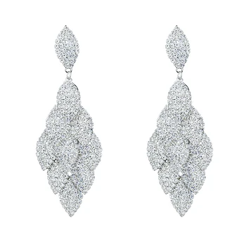 

Chran Classic Leaves Design Silver Plated Rhinestone Bridal Wedding Earrings Chandelier Dangle Women Party Earrings