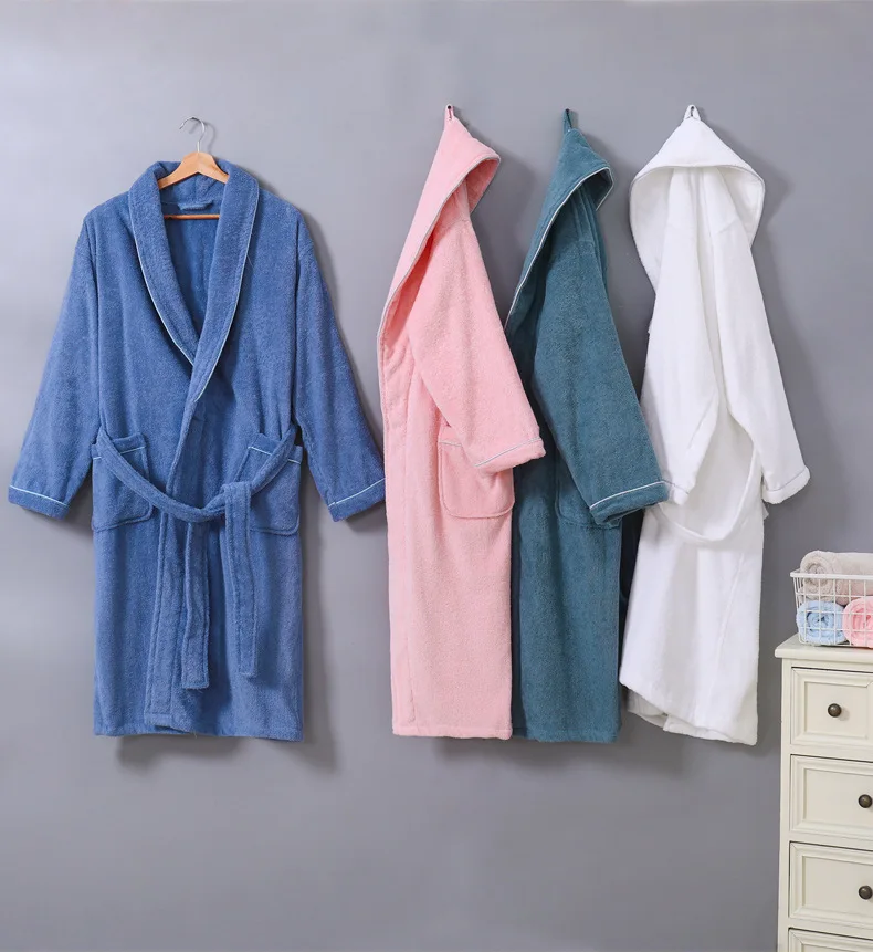 Г. Весенне-осенний Одноцветный банный халат из чистого хлопка для гостиницы махровый халат унисекс с длинными рукавами и поясом на талии, пижамы, одежда для сна
