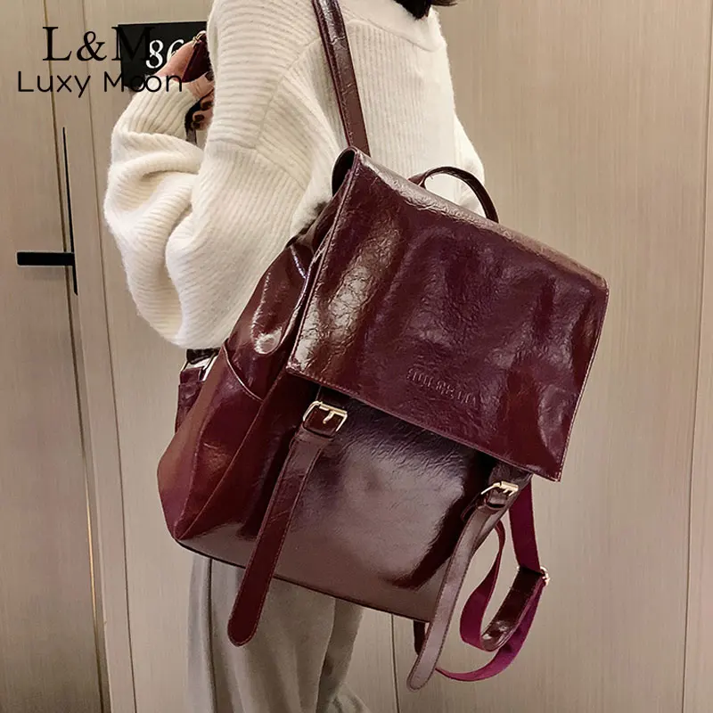 Vintage Women Leatherette Backpack Female Shoulder Crack Bag Fashion Ladies School Bags College Leather Backpacks mochila XA591H
