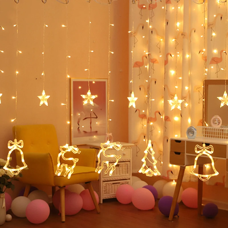 

EU/US Plug Twinkle Star Deer Christmas Tree String Light Waterproof Outdoor LED Curtain Christmas Garlands Holiday Wedding Decor