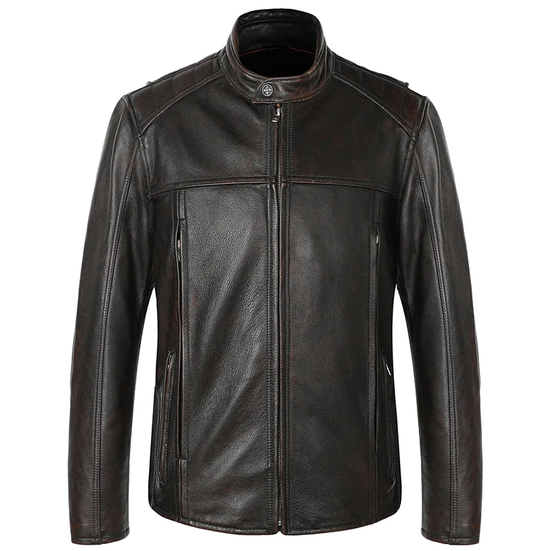 

2019 Vintage Brown Men American Motorcycle Leather Jacket Plus Size XXXL Genuine Cowhide Spring Biker's Coat FREE SHIPPING
