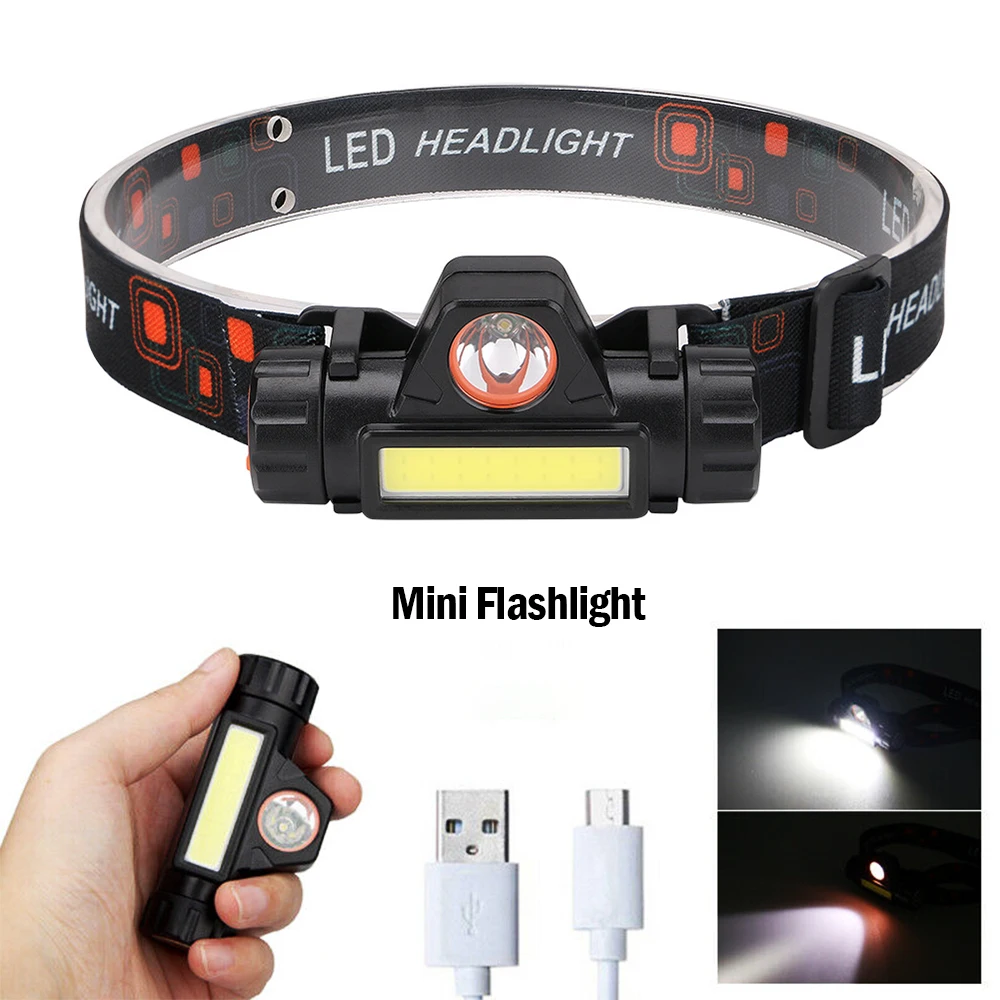 

Portable Mini Flashlight Q5+COB Led Headlamp High Power Built-in 18650 Battery Outdoor Camping Headlight Stepless Dimming