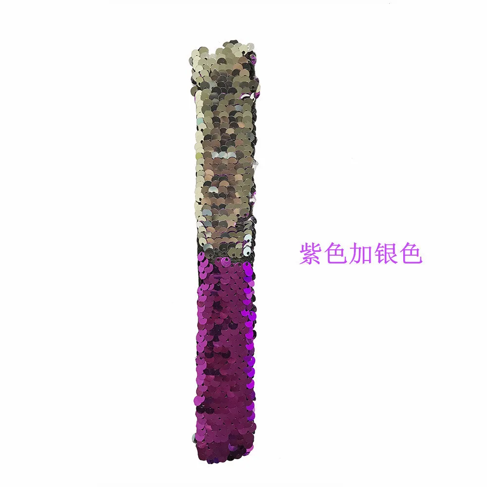 purple silver 12 цветов, волшебные блестки, Русалочка, потрепанные браслеты, блестки, двусторонний Блестящий СЛЭП, браслеты, браслет с подвесками для детей - Окраска металла: purple silver