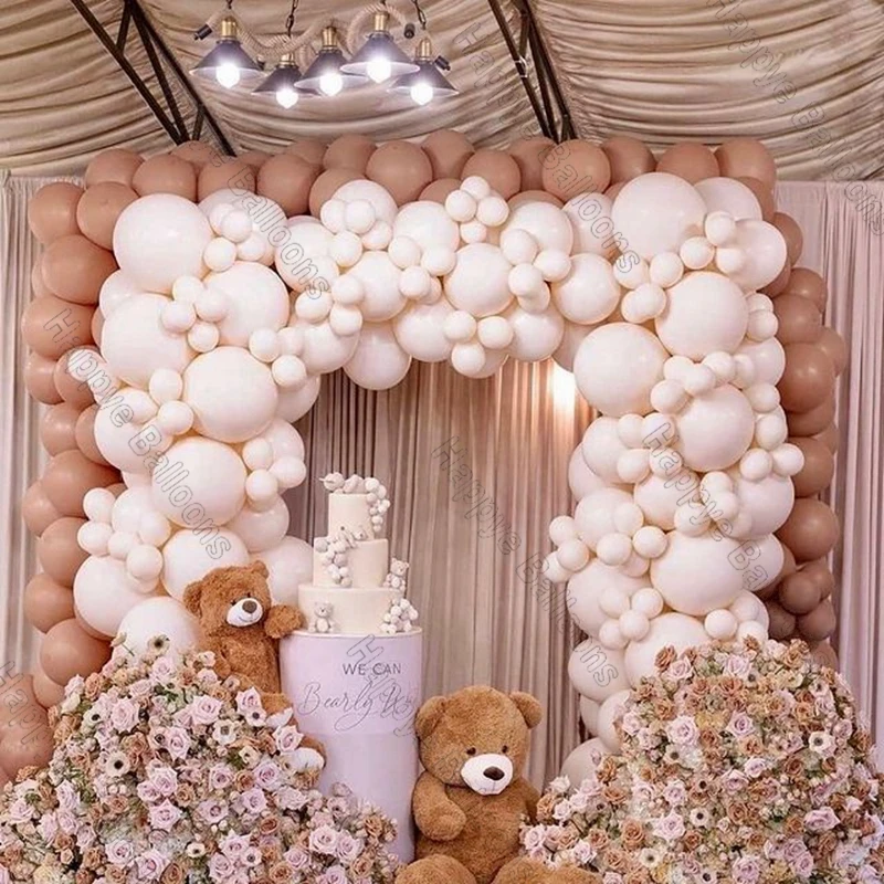

204pcs Doubled Cream Peach Balloon Garland Arch Kit Boho Wedding Decoration Retro Coffee Ballon Set Birthday Baby Shower Decor