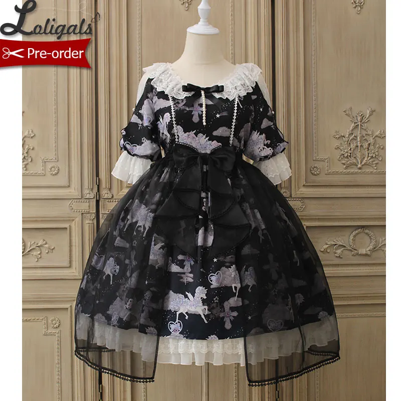 

The Unicorn ~ Fairy Short Sleeve Lolita Dress Short Printed Party Dress by Alice Girl ~ Pre-order