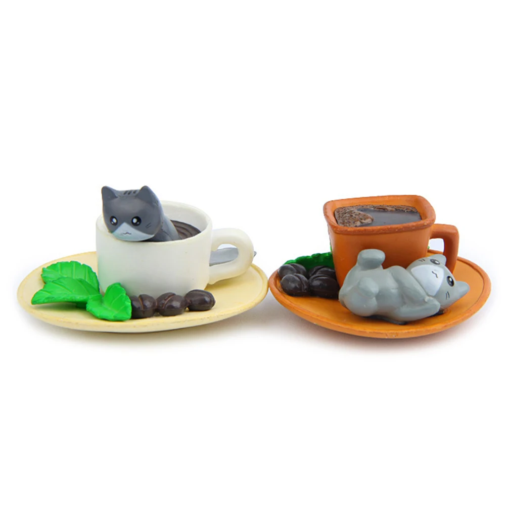 6Pcs/Set Coffee Cup Toast Cats Figurines Crafts Miniature Fairy Garden Decor New