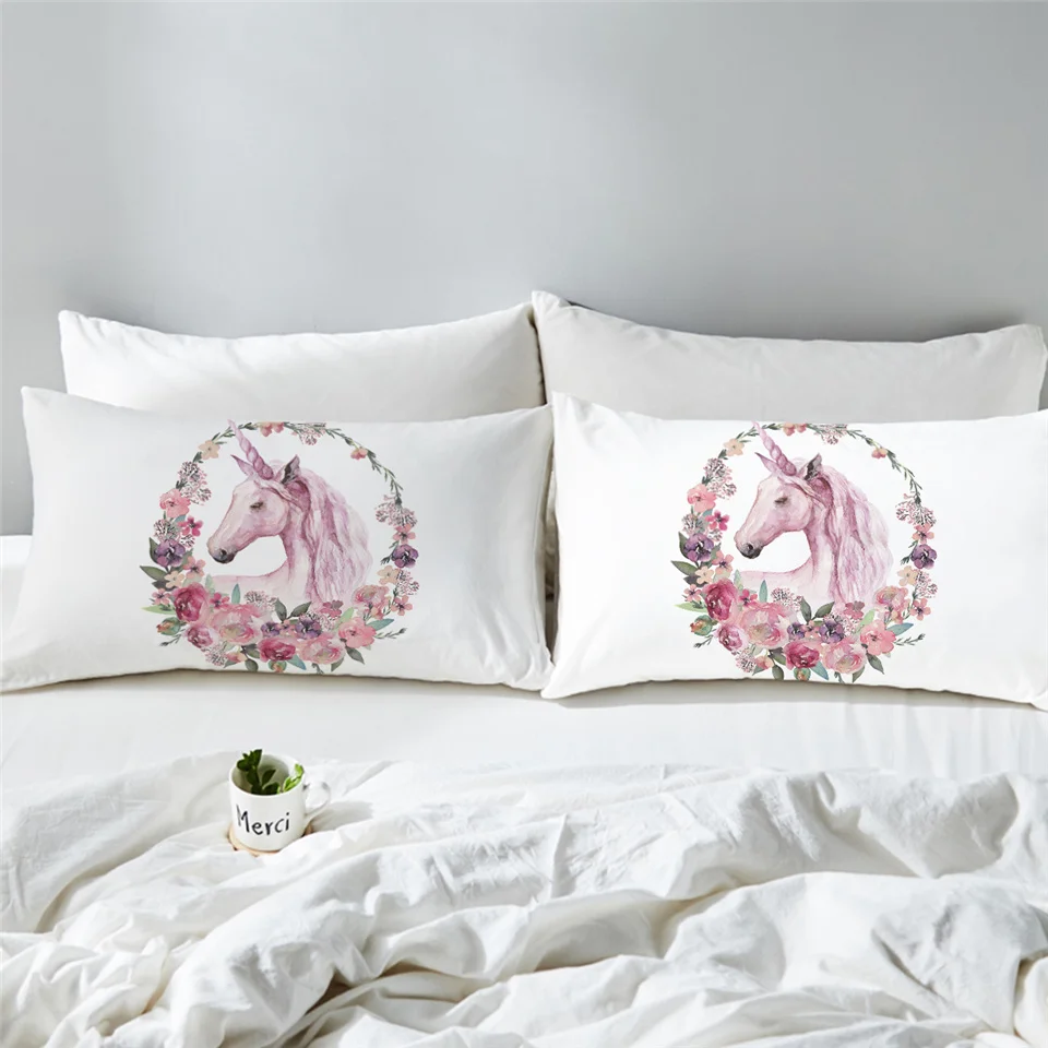 BeddingOutlet Единорог тела подушку чехол мультфильм декоративная подушка чехол для милый комплект для девочек; накидка для подушки, цветочные черный Постельное белье 2 шт - Цвет: Unicorn 9