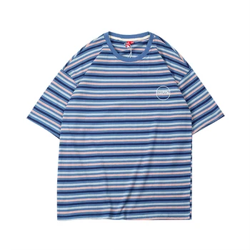 

EWQ / men's wear 2020 Summer contrast color striped printed short-sleeved T-shirt round neck trendy loose Tops for male 9Y1915