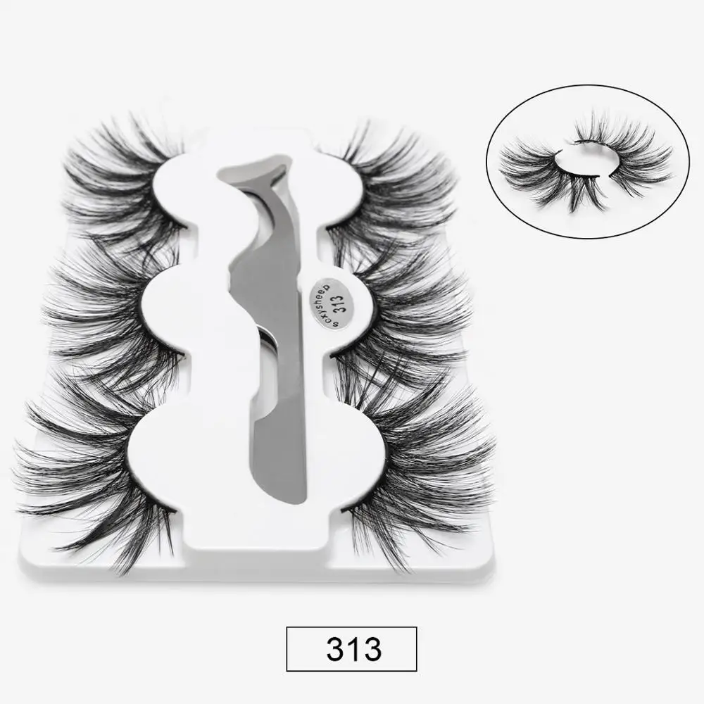 313 SEXYSHEEP, 3 пары, 25 мм, 8D, норковые ресницы, натуральные, длинные, для завивки накладных ресниц, объем, накладные ресницы, макияж, удлинение, ресницы «maquiagem» - Цвет: 313
