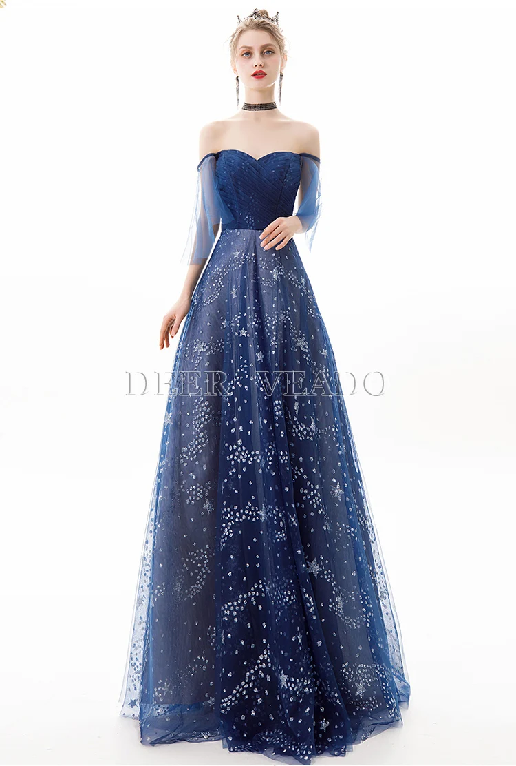 DEERVEADO YS466 ТРАПЕЦИЕВИДНОЕ милое длинное платье для выпускного вечера темно-синие вечерние платья Vestido Graduacion бальное платье