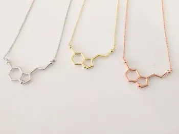 

10PCS Chemical Hormone Molecules Serotonin Structure Clavicle Pendant Chain Necklaces Women Ladies Collar Fashion Jewelry
