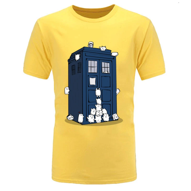 Short Sleeve Tees Crewneck Cotton Men's Top T-shirts The_Adipose_Have_the_Phone_Box_7057 Printing Tee-Shirt Slim Fit The_Adipose_Have_the_Phone_Box_7057 yellow