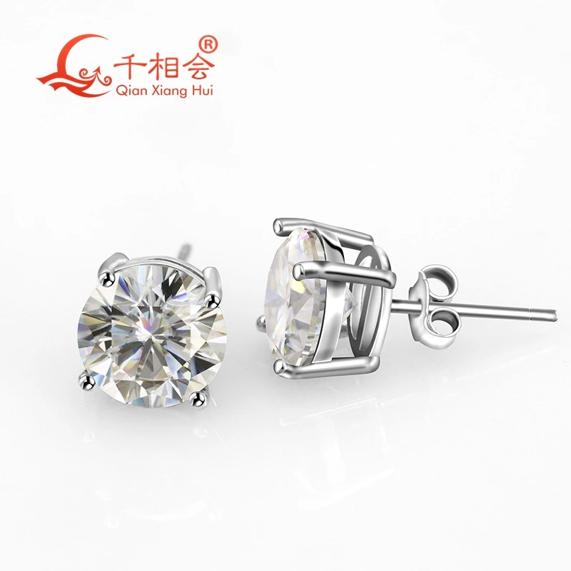 10k 14k 18k real gold 6.5mm or 8mm round Classic 4 Claw earrings D white color moissanite stone ear stud datting jewelry gift