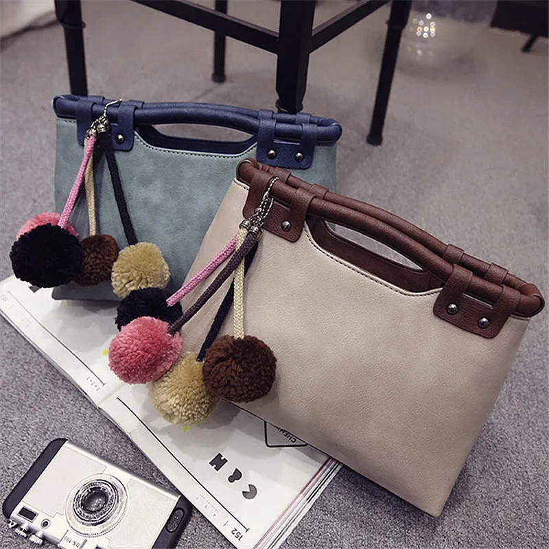 

2019 Spring New Style Korean-style WOMEN'S Fashion Handbag Cool Macarons Furry Ball Dull Polish Shoulder Oblique Lady Bag