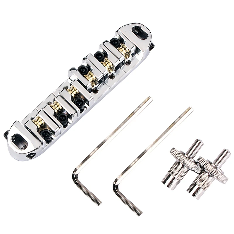 

Brass Roller Adjustable Saddle Tune-O-Matic Zinc Alloy and Brass Rollers Bridge for Lp Electric Guitar,Silver