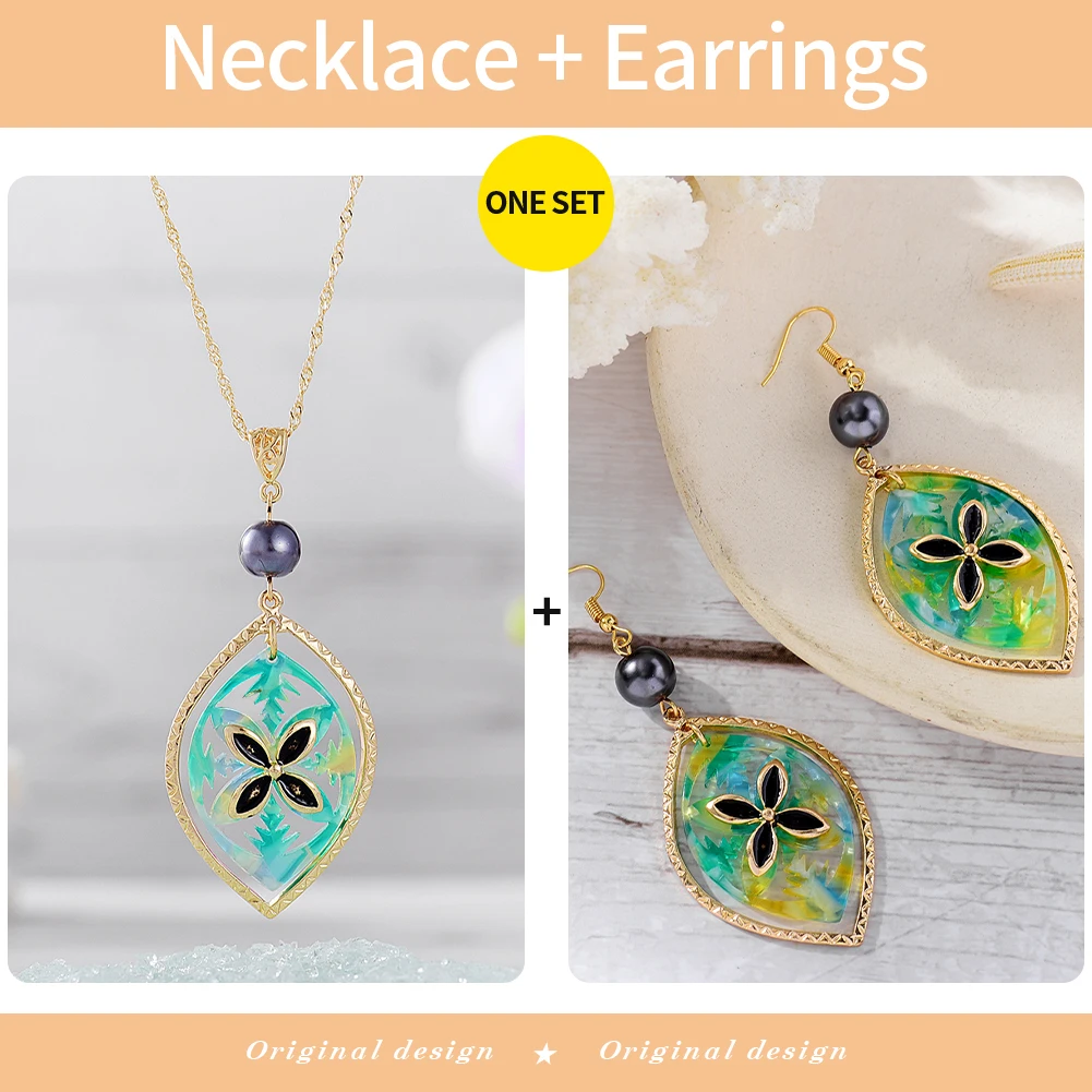 Cring Coco Polynesian Jewelry Sets Hawaiian Trendy Acrylic Instrument Drum Pendant Necklaces Earrings Set Wholesale for Women 