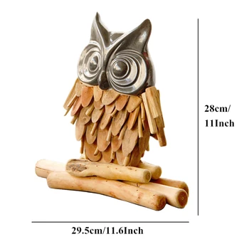 

Rustic Home Decor 11'' Wood Owl Miniature Figurines Wooden Wise Owl Decoration Ceramic Model VintageAnimal Ornament Decor Home