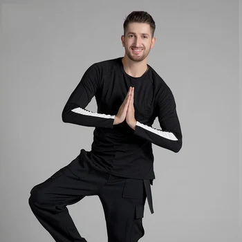 

New Latin Dance Clothes Male Tops Dancing Practice Dancewear Men'S Black Tops Elastic Round Neck T-Shirt Man Dance Costume BI421