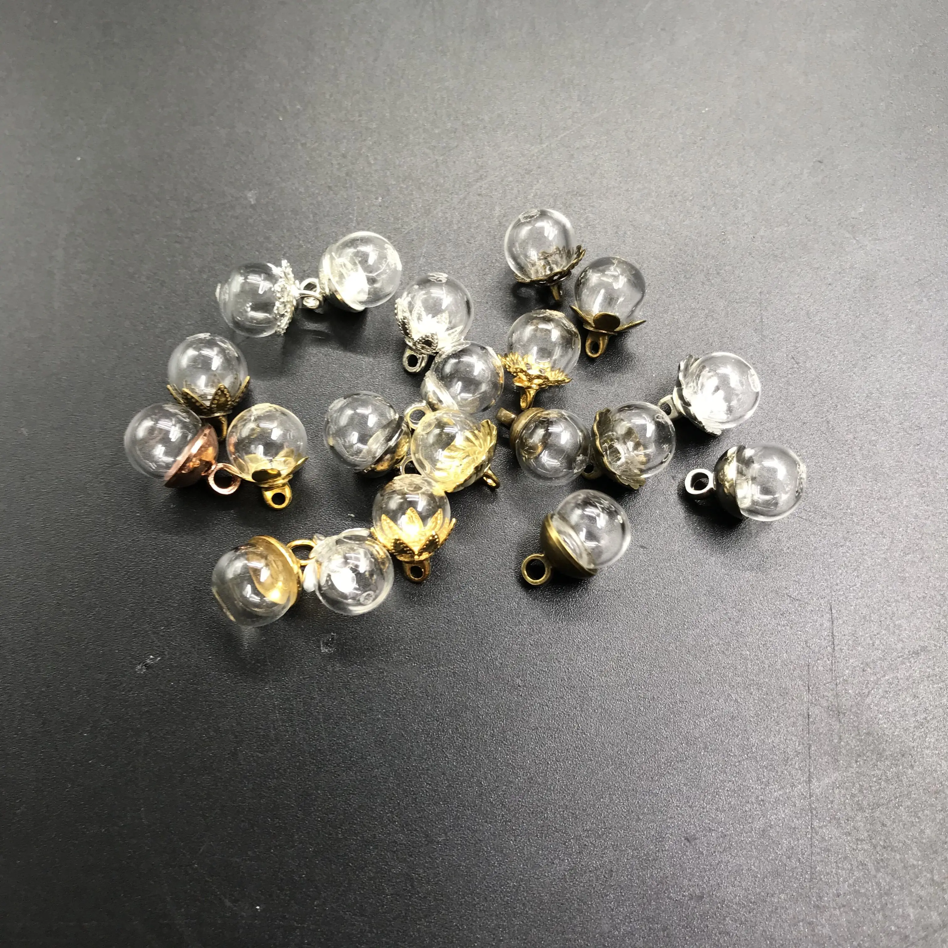 10/20X 8mm 미니 유리 글로브 버블 돔 오브 & 금속 캡 DIY 공예 유리병 바이알 펜던트 오일 향수 목걸이 웨딩 장식
