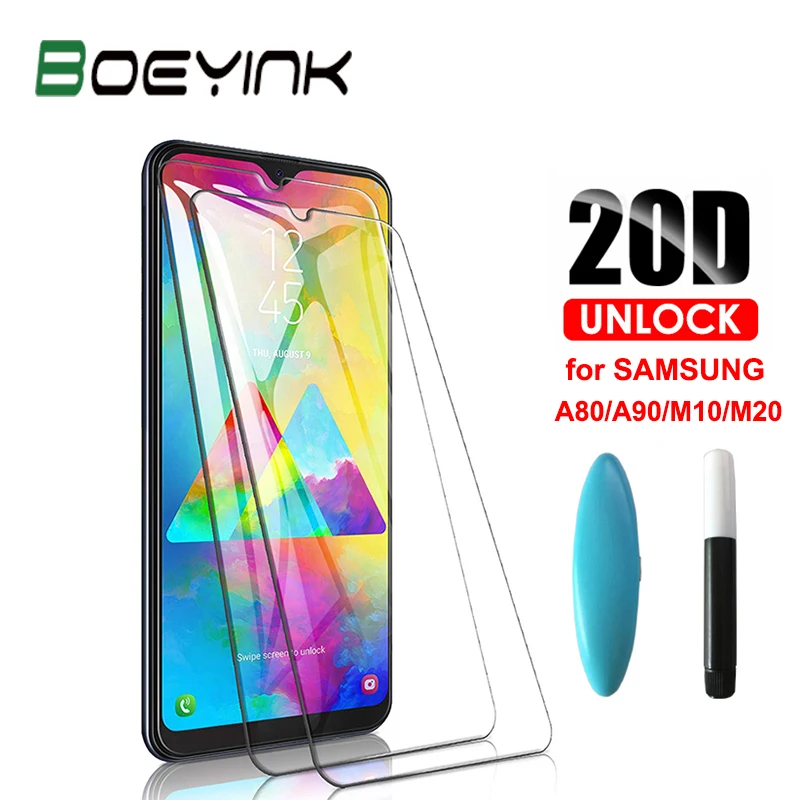 20D УФ полное клеевое стекло для Samsung Galaxy A50 A30 A20 A70 A80 A90 A10 M10 M20 M30 Защитная пленка с