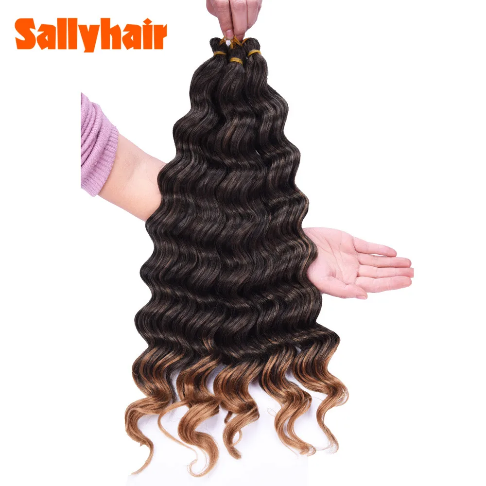 Sallyhair High Temperature Synthetic Deep Wave Twist Crochet Braids Black Color Bulk Hair Extension  (23)