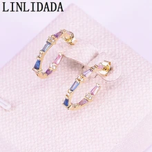 5 пар, модные очаровательные ювелирные изделия, радужные CZ циркониевые микро серьги-гвоздики, блестящие кубические циркониевые круглые серьги-гвоздики