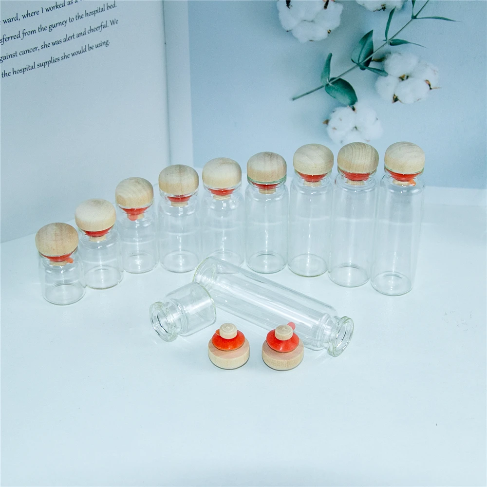 Mini Transparent Glass Bottles With Cork Wood Stopper Decoration Crafts Bottles Jars Vials Gift for Wedding 100pcs