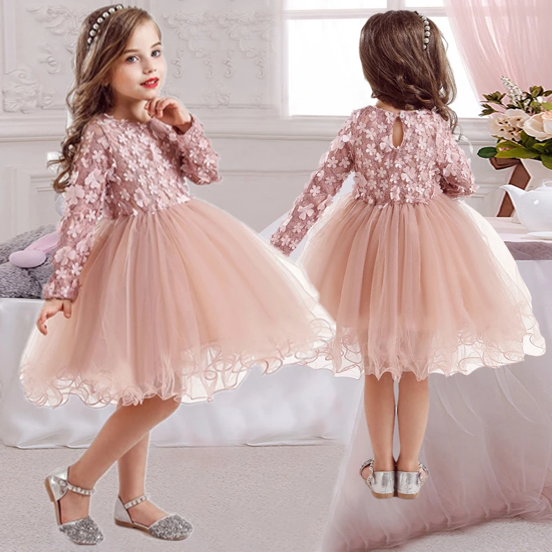 Flower Princess Dress For Girls Winter Long Sleeve Princess Party Tutu Christmas Costume Kids Children 2-7 Year Casual Clothes children dress