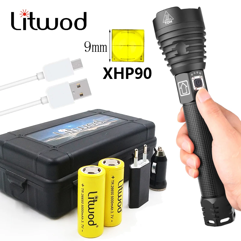 

Litwod Super Powerful Xlamp XHP70.2 XHP90 LED Flashlight powerful Tactical Flash light Camping torch 26650 18650 battery