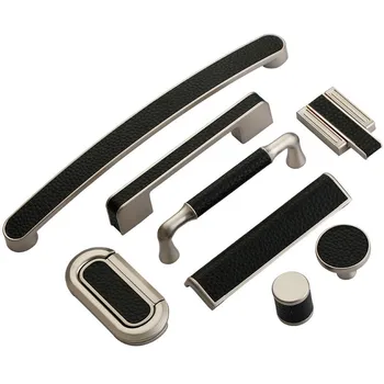 Black Leather Kitchen Handles Cabinet Knob and Handle Cupboard Handle Drawer Knobs Furniture Cabinet Handle