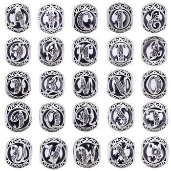 

A-R Authentic 925 Sterling Silver Bead Charm Openwork Alphabet 26 Letter With Crystal Beads Fit Bracelet Bangle