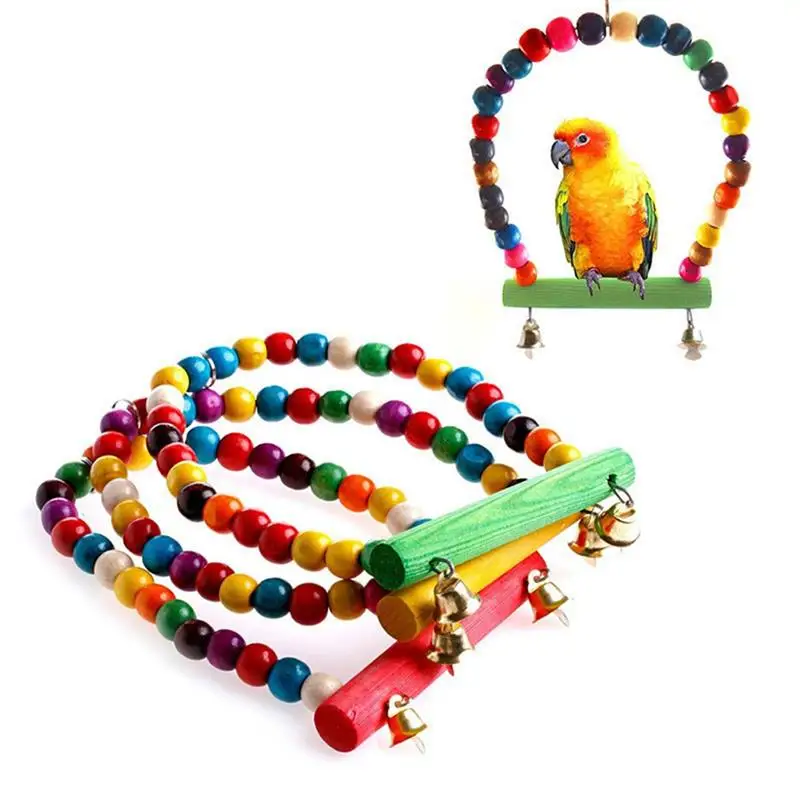 Legendog 1pc Bird Hanging Perch Wooden Creative Parrot Swing Parrot Perch Hanging Toy Pet Supplies Random Color